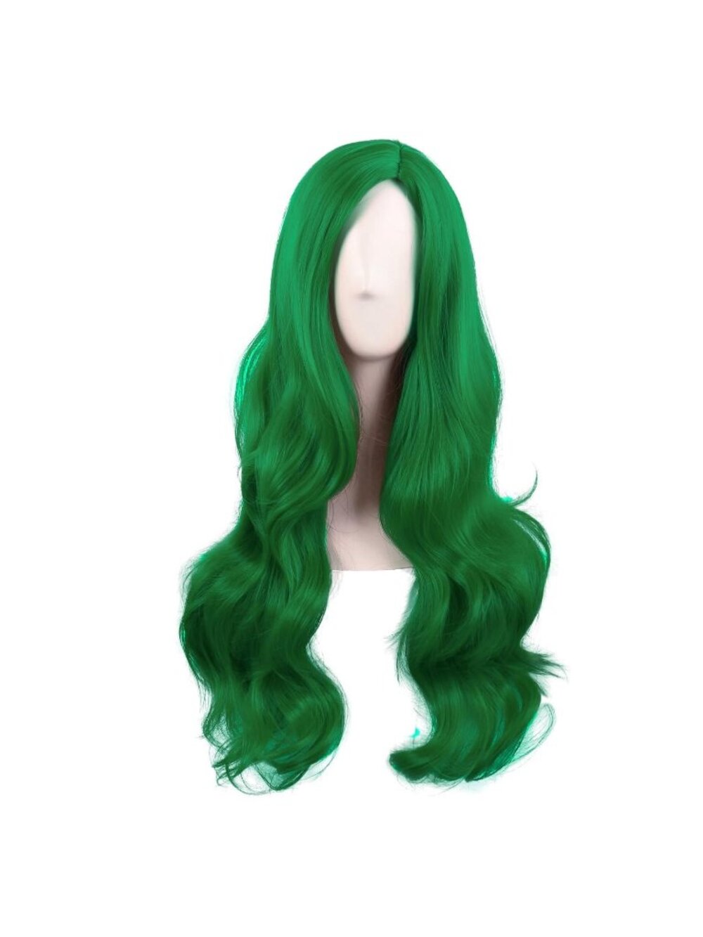28 Inch Women's Grass Green Long Wavy Curly Side Bangs Synthetic Fiber Wigs